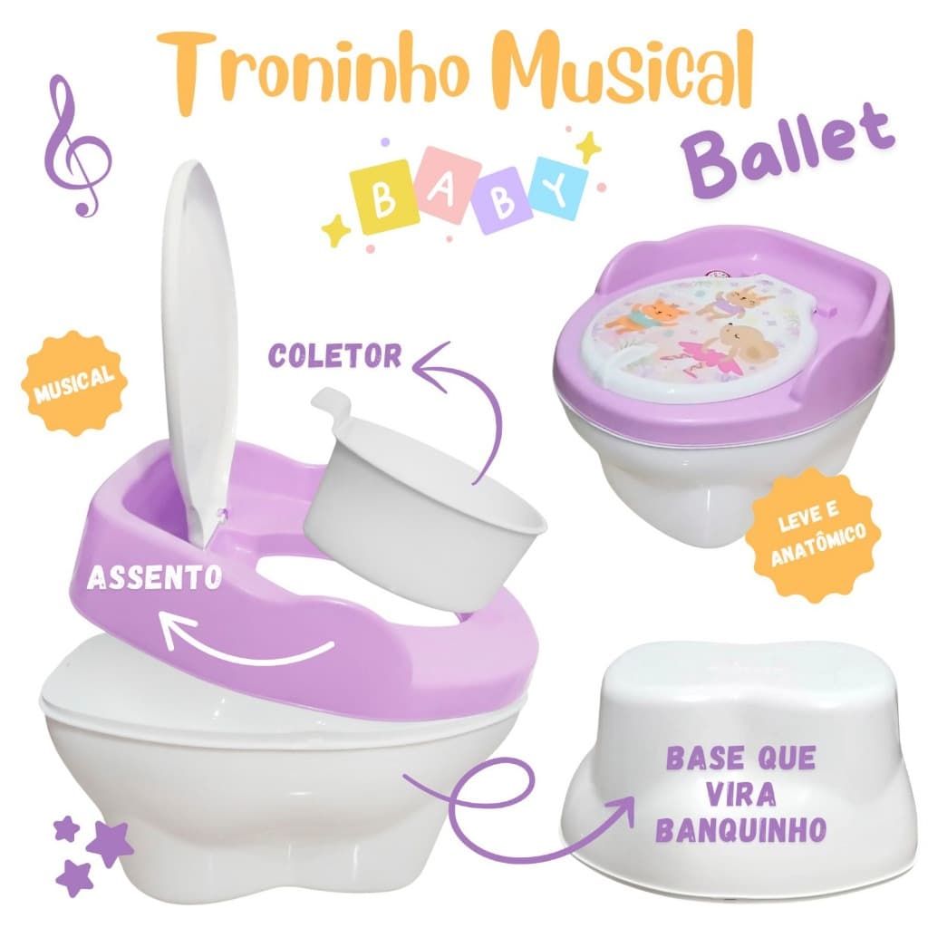 Troninho Infantil Musical 3x1 Penico Assento Redutor Criança Menino Menina Azul