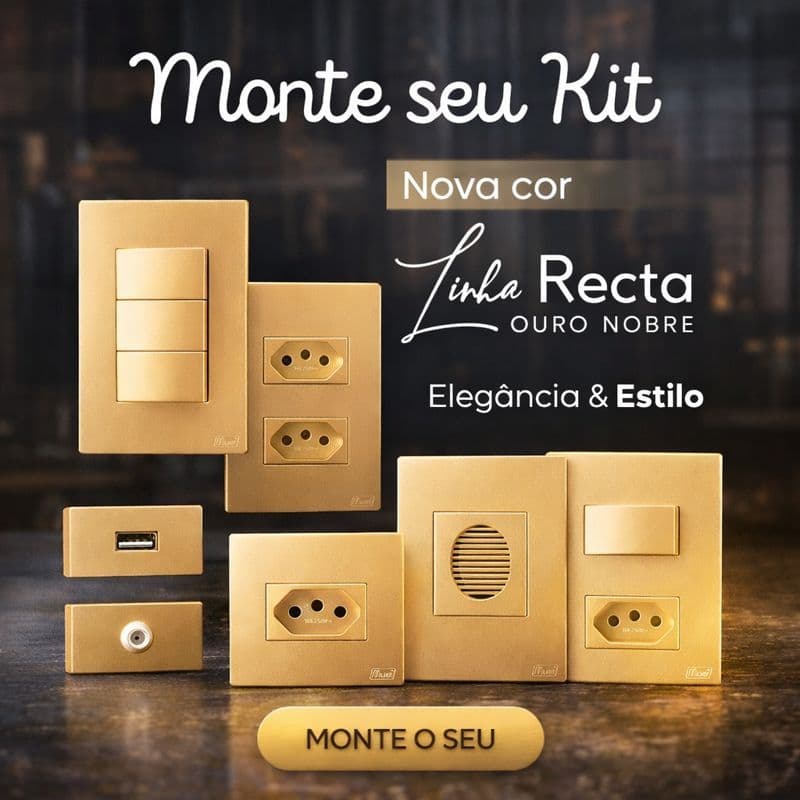 Conjunto Tomada 10a 20a 4x2 Dourada Fosco Interruptor Simples Paralelo Ouro Nobre Satin Blux