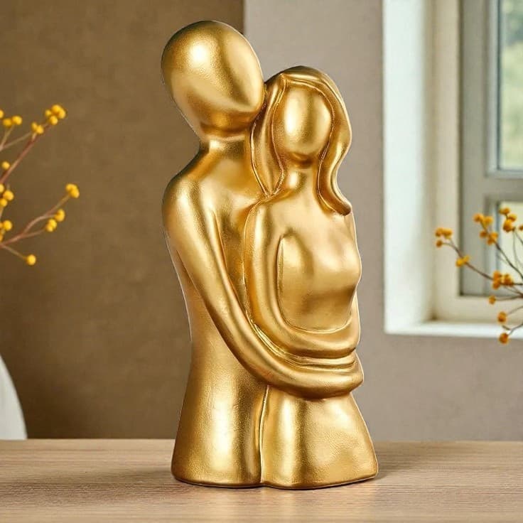 Estátua Decorativa Casal Abraçado - Casa Quarto Decoração Moderna Luxo - Dourada Prata Preta Branca