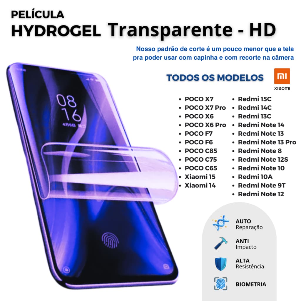 Película Premium Hidrogel HD Transparente Flexível para TODOS OS MODELOS XIAOMI X7 X6 14C 13C