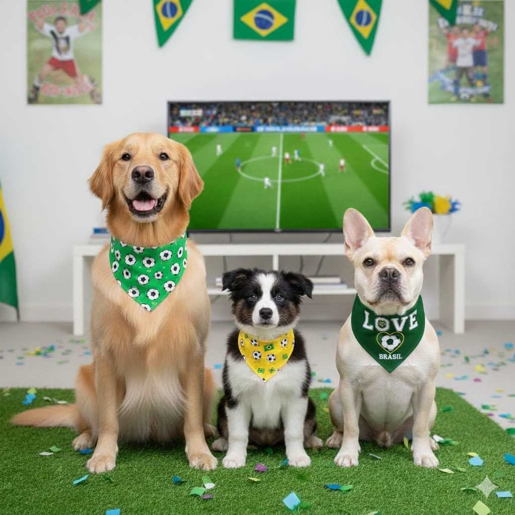 Kit 50 Bandanas Copa do Mundo Pet Shop Banho Tosa Estampada