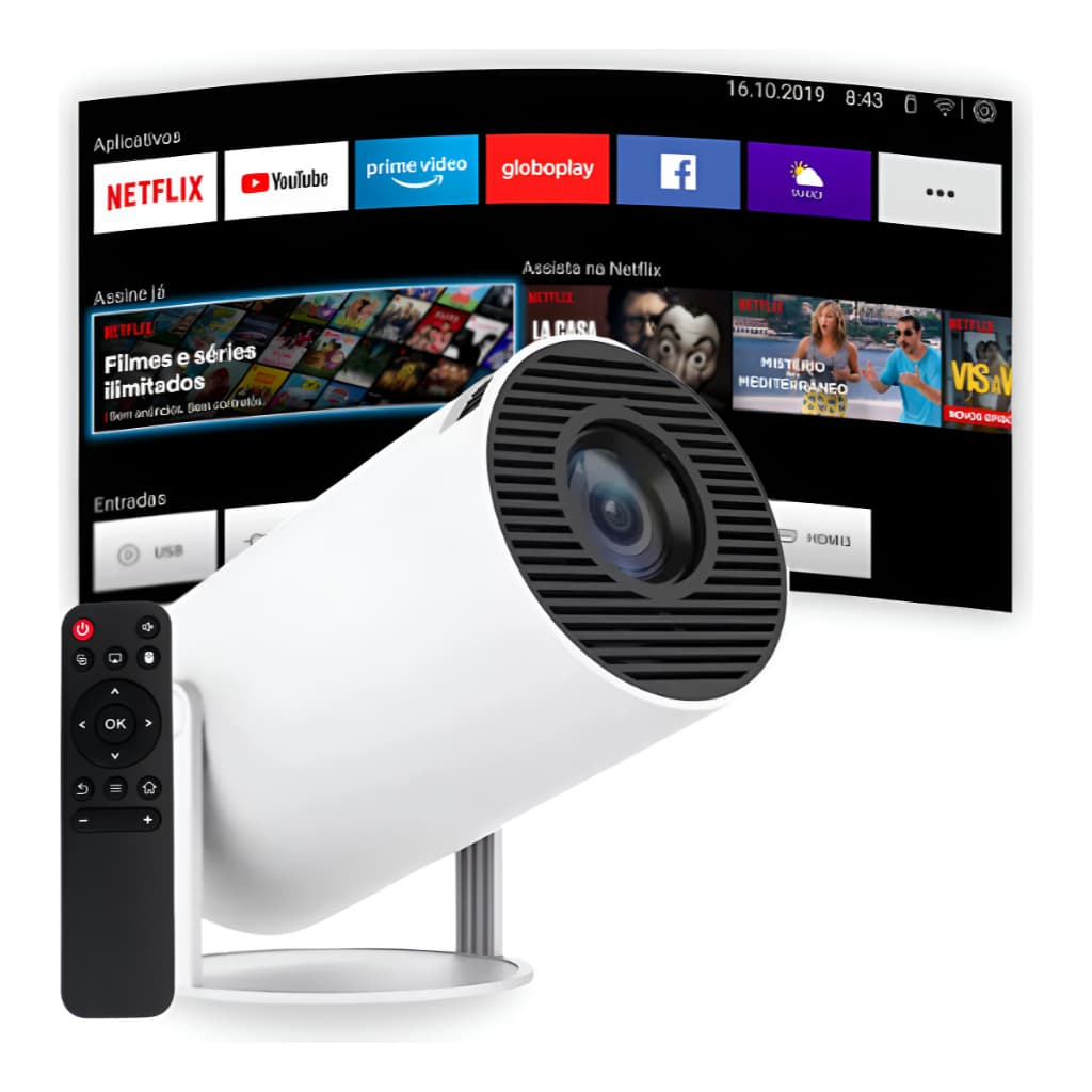 Projetor Portátil VLX Hy300 4k Android Smart Wifi Full Hd Branco Android 11.0 5g TV Cinema em Casa Imagem Nítida