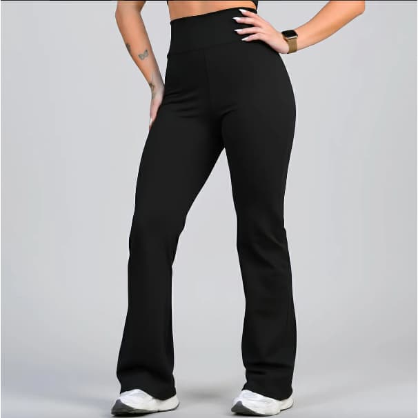 Calça Bailarina Flare Feminina Cintura Alta Fitness Suplex Academia Trabalho Zero Transparência