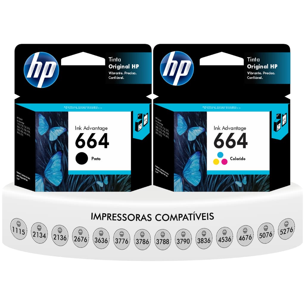 Kit Cartuchos Originais Hp 664 Preto + Color Deskjet 1115 2136 2676 3636 3776 3790 4676