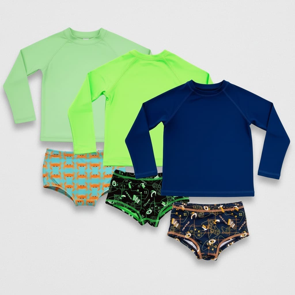 Kit 6 Peças 3 Sunga Boxer Infantil E 3 Blusa Térmica Proteção Solar UV 50+ Menino Juvenil Moda Praia