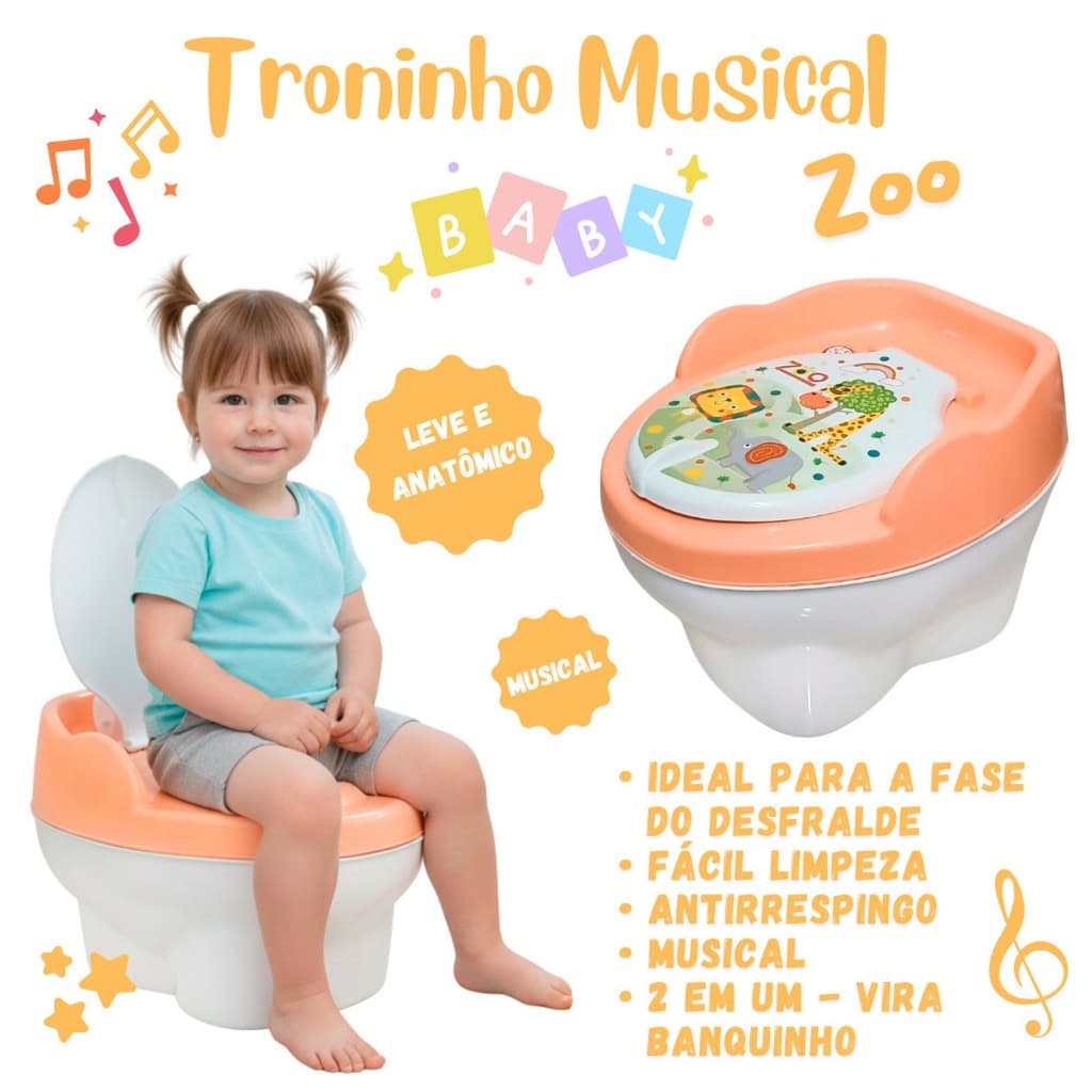 Troninho Infantil Musical 3x1 Penico Assento Redutor Criança Menino Menina