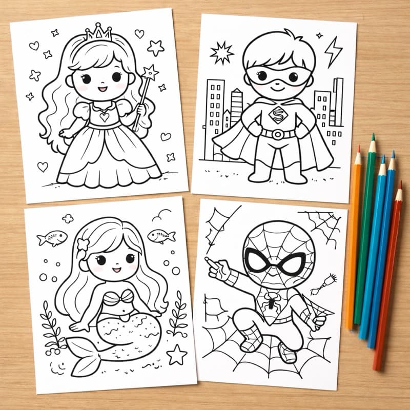 300 Desenhos Para Colorir E Pintar Imagens Sortidas Varias Quantidades - 2 por Folha.