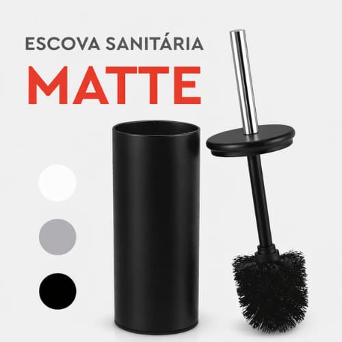 Escova Sanitária com Cabo de Aço Inox Banheiro Matte Powermaid