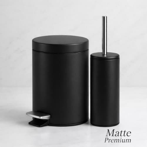 Kit Escova Sanitária + Lixeira Banheiro Preto Branca Cinza MATTE 3L e 5L Powermaid