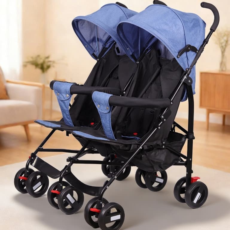 Carrinho De Bebê Duplo Para 2 Crianças Gêmeos Com Capota E Cinto Segurança 5 Pontos Resistente
