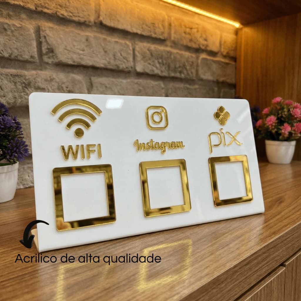 Placa Qrcode com 3 suportes Pix Instagram Wifi