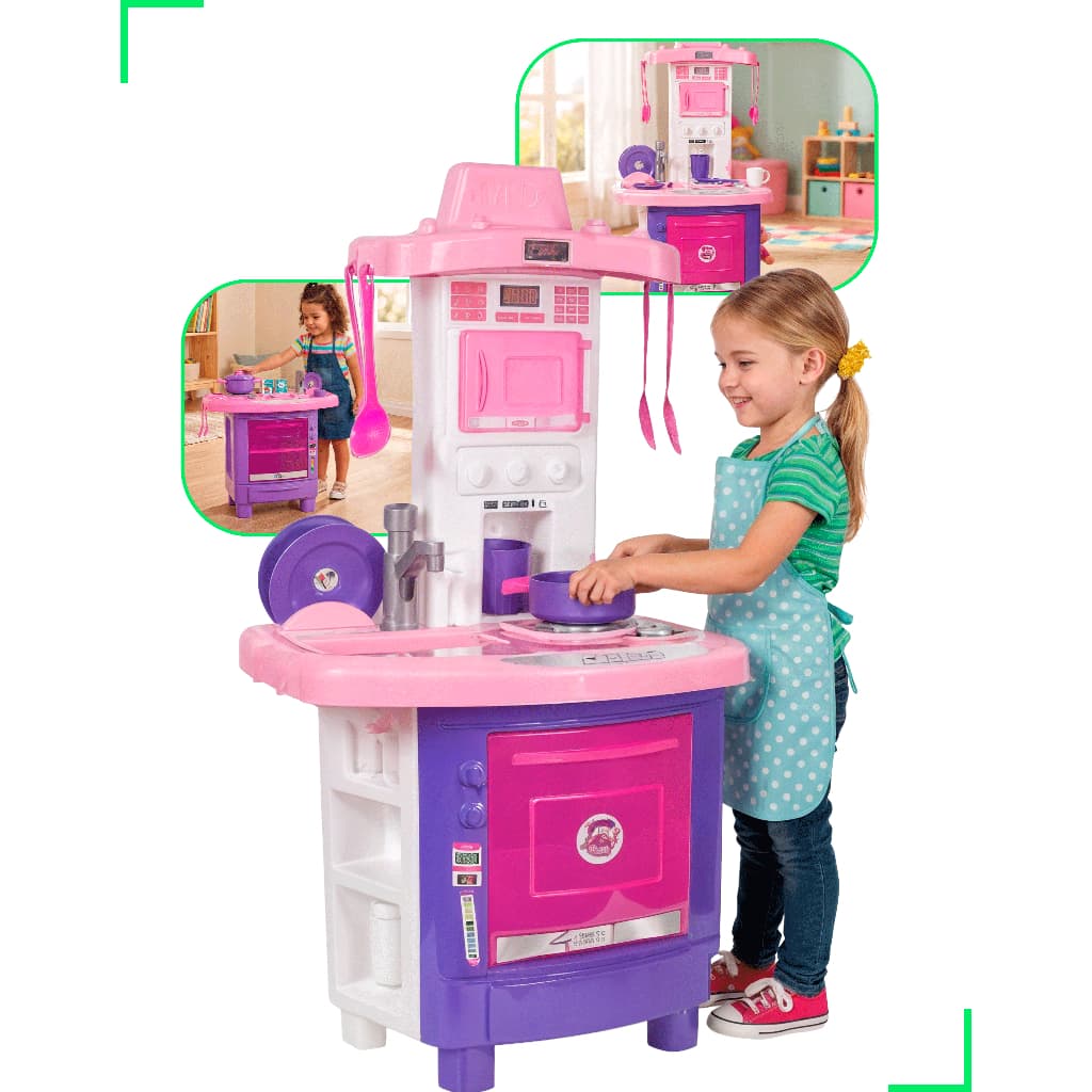 Cozinha Infantil Grande Completa Mini Fogão Panelas Acessórios Saí Água de Verdade 14 Peças