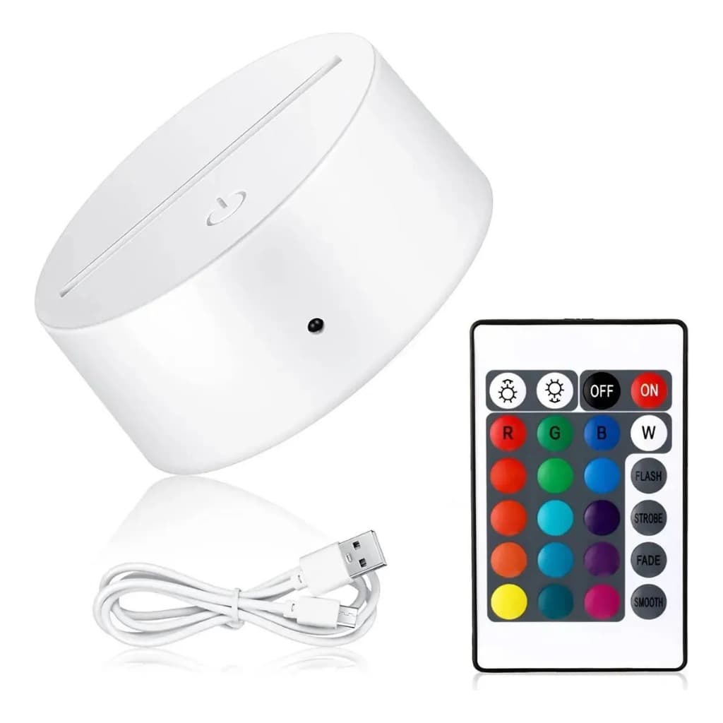 Base de LED Branca RGB 7 Cores Bivolt com Controle Remoto e Cabo USB
