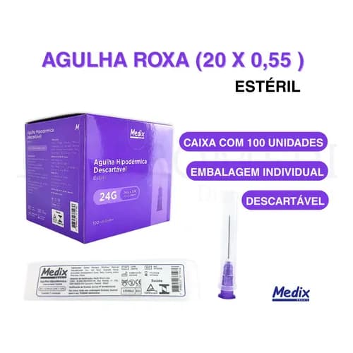 Agulha HiPodérmica Descartável 20x0,55mm 24g Medix Cx 100u