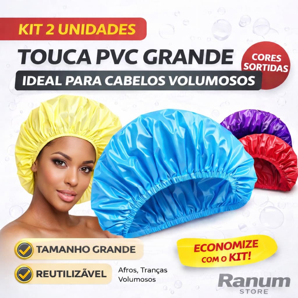 Kit 2 Toucas PVC Grande para Banho – Ideal para Cabelos Volumosos