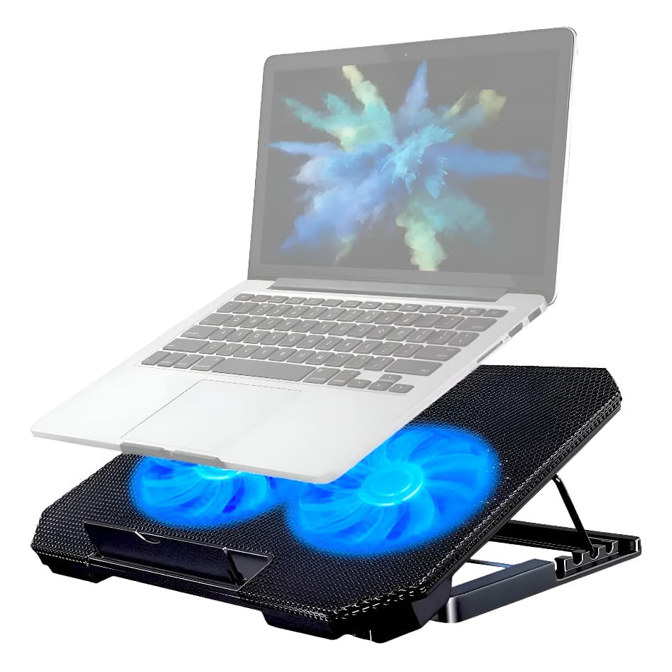Suporte Base Refrigerada 2 Coolers Resfriar Notebook Ventilação Silenciosa Ajustável 17 Polegadas