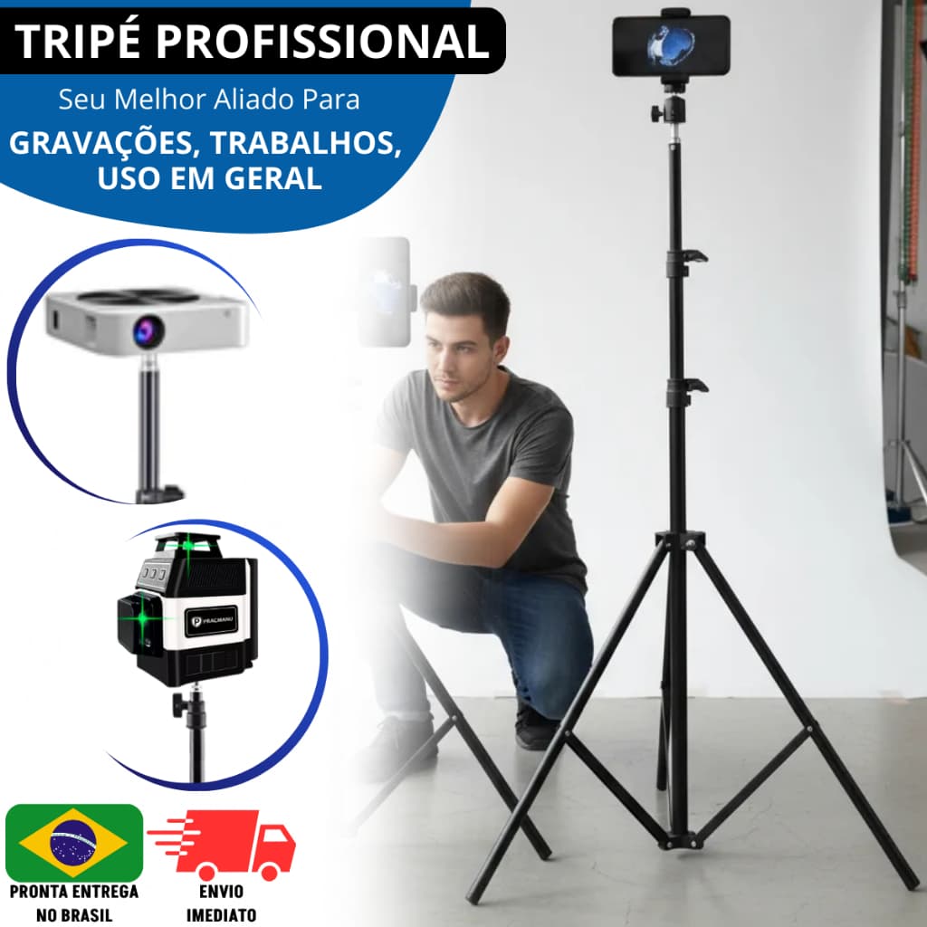 Tripé Multiuso Grande Dobrável 2,1m Suporte Celular Ring Light