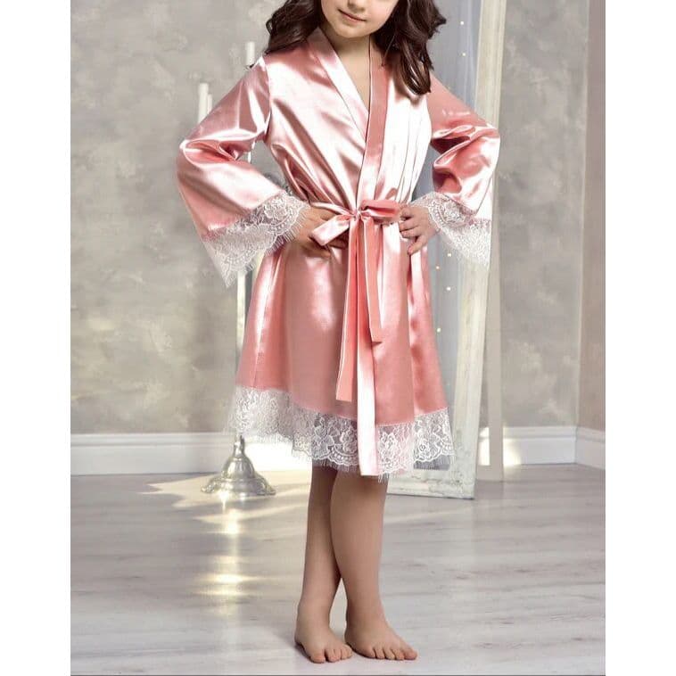 Robe Cetim infantil  Daminha Rosa bb Com Renda Na Barra Luxo