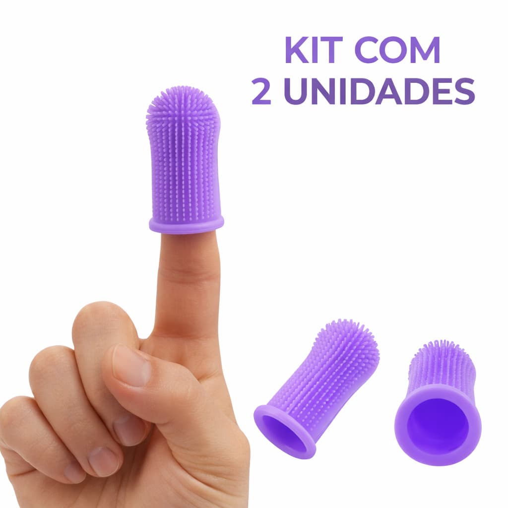 Kit 2 Escova de Dente Pet 360° Silicone para Cachorro e Gato | Limpeza Dental Antitártaro | Escova Dedal Higiene Bucal |