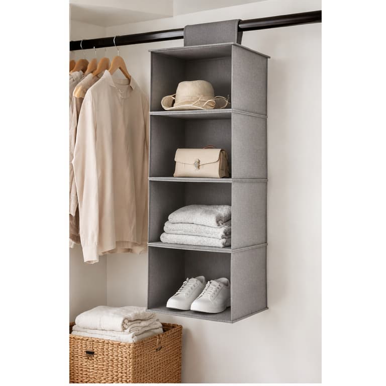 Organizador de Roupas Suspenso para Guarda-Roupas 4 Nichos TNT Dobrável Armário Closet Cama Box