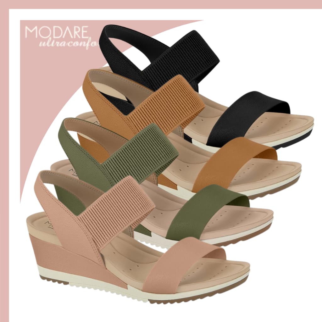 Sandália Modare Ultraconforto Anabela Feminina Ortopédica Elástico Macio Anatômica Original