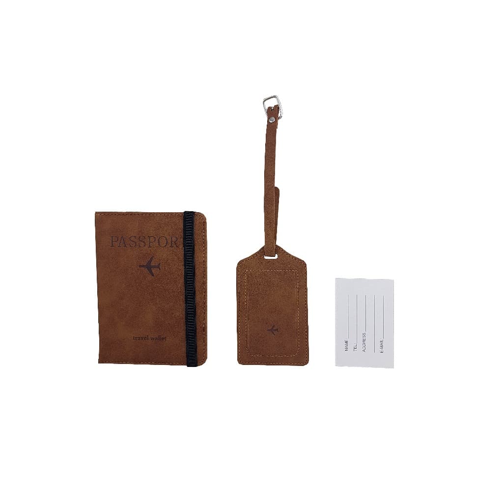 Kit Viagem Tag de Bagagem + Porta-Passaporte com Porta Cartões – PU