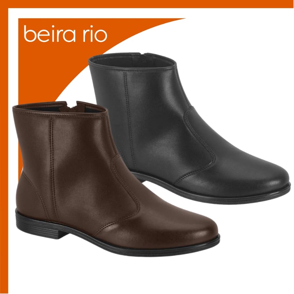 Bota Feminina Cano Curto Beira Rio Básica Zíper Confortável Napa Original