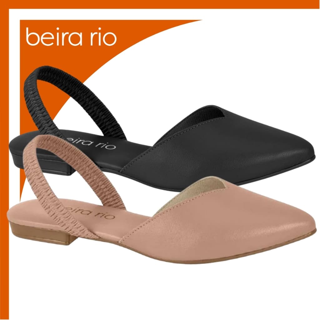 Mule Sapatilha Beira Rio de Elástico Calce Fácil Feminina Bico Fino Confortável