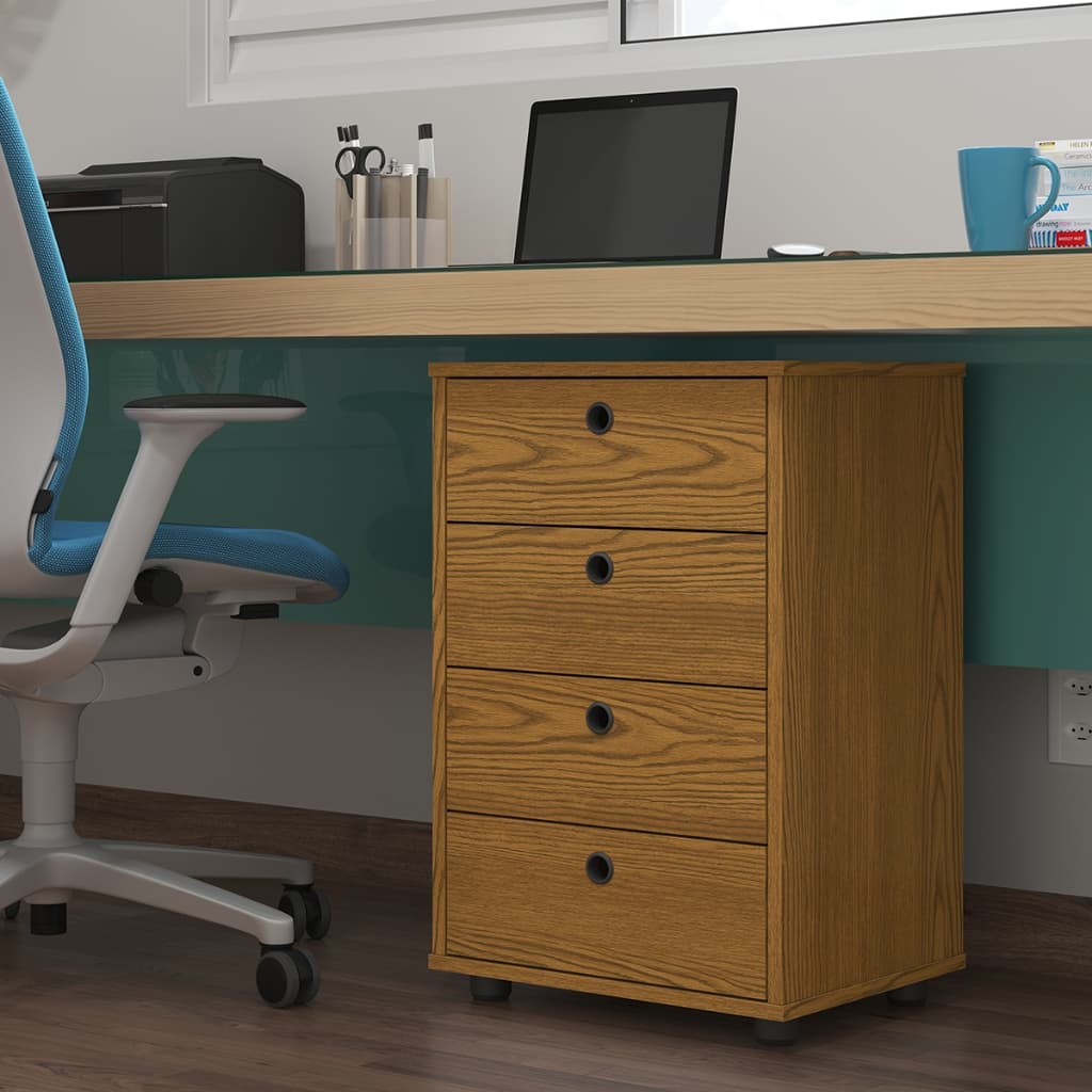 Gaveteiro organizador Escritório Home Office 4 Gavetas e Sapatas plásticas Freijo