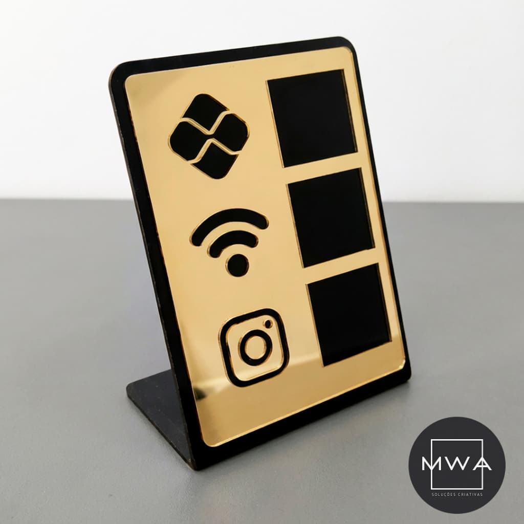 Placa Pix Acrílico Display Mesa Balcão - PIX, WI-FI e INSTAGRAM