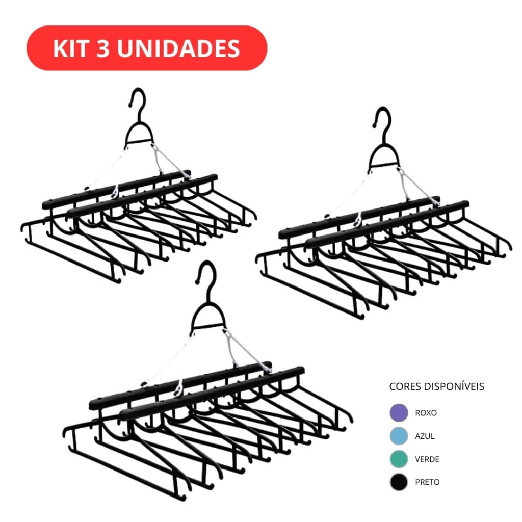 Kit 3 Varal Dobrável Portátil Para Roupas Toalhas Cobertores Compacto Multiuso Casa