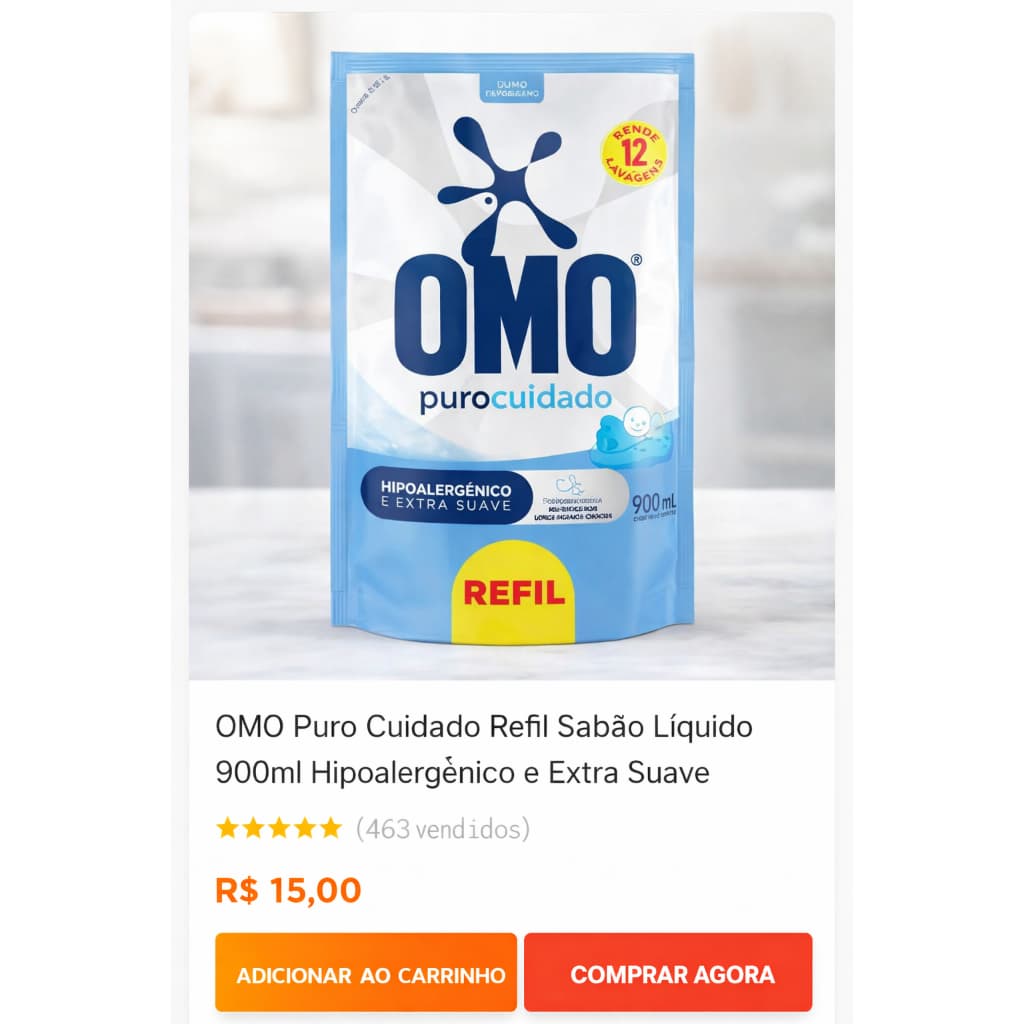 Oferta na Shopee: Refil OMO Puro Cuidado 900ml!