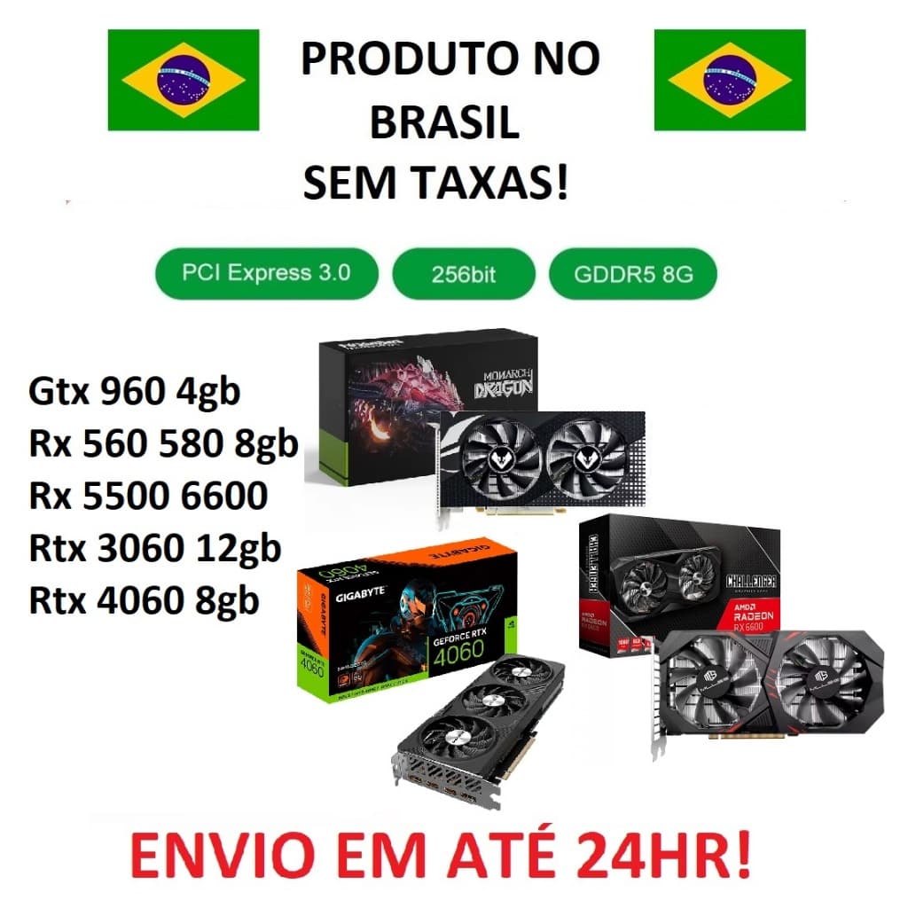 Placa De Vídeo Rx 580 8gb, 560 4gb, Rtx 4060 3060, Gtx 960, Rx 5500 6600 Gamer Diversos Modelos Original Com Nota