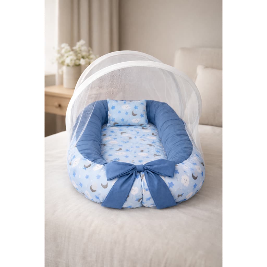 Ninho Redutor com Mosquiteiro Protetor Luar Azul Bebê Menino e Menina Conforto