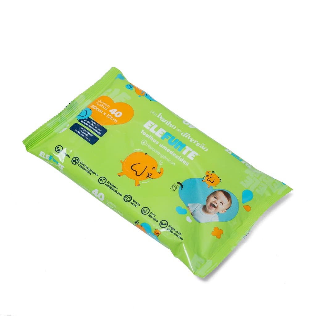 Kit com 10 Pacotes de Toalhas Umedecidas Elefunte - 40 Folhas – Testado Dermatologicamente