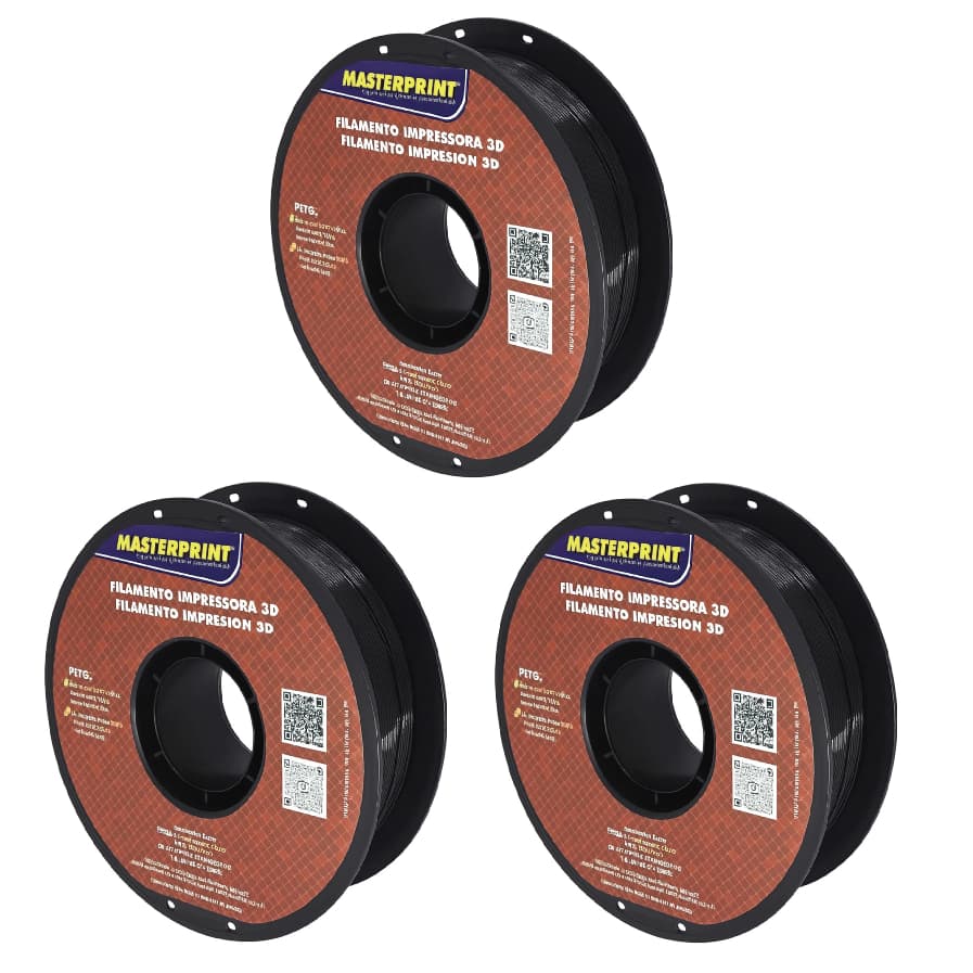 Kit 3x Filamento PETG Preto MasterPrint Premium 1Kg Impressora 3D
