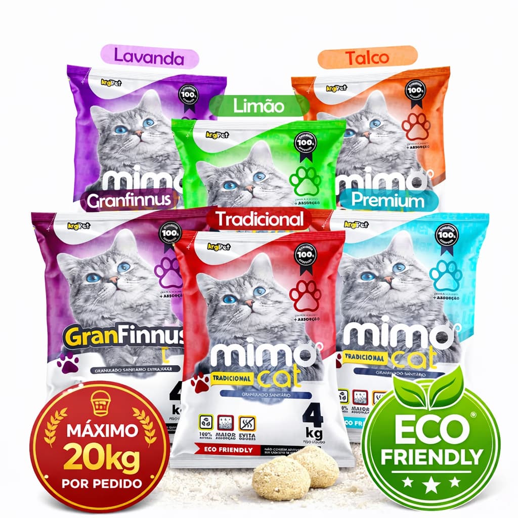 Kit Areia Sanitária para Gatos 20kg (4x5kg) | Mimo Cat e GranFinnus | Sustentável e Anti Odores