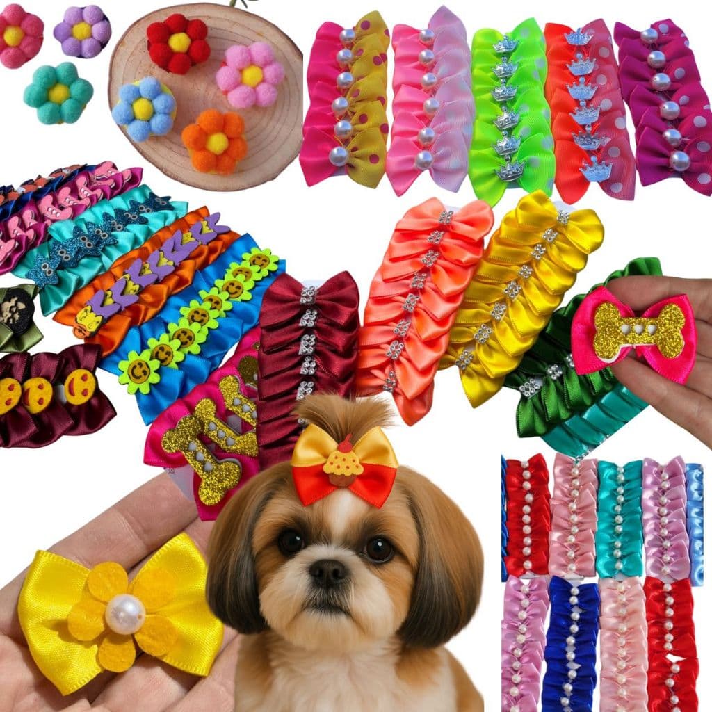 Laços Pet para Topete 3,5x5cm – Vários Modelos | Banho e Tosa | Cetim | Atacado e Varejo