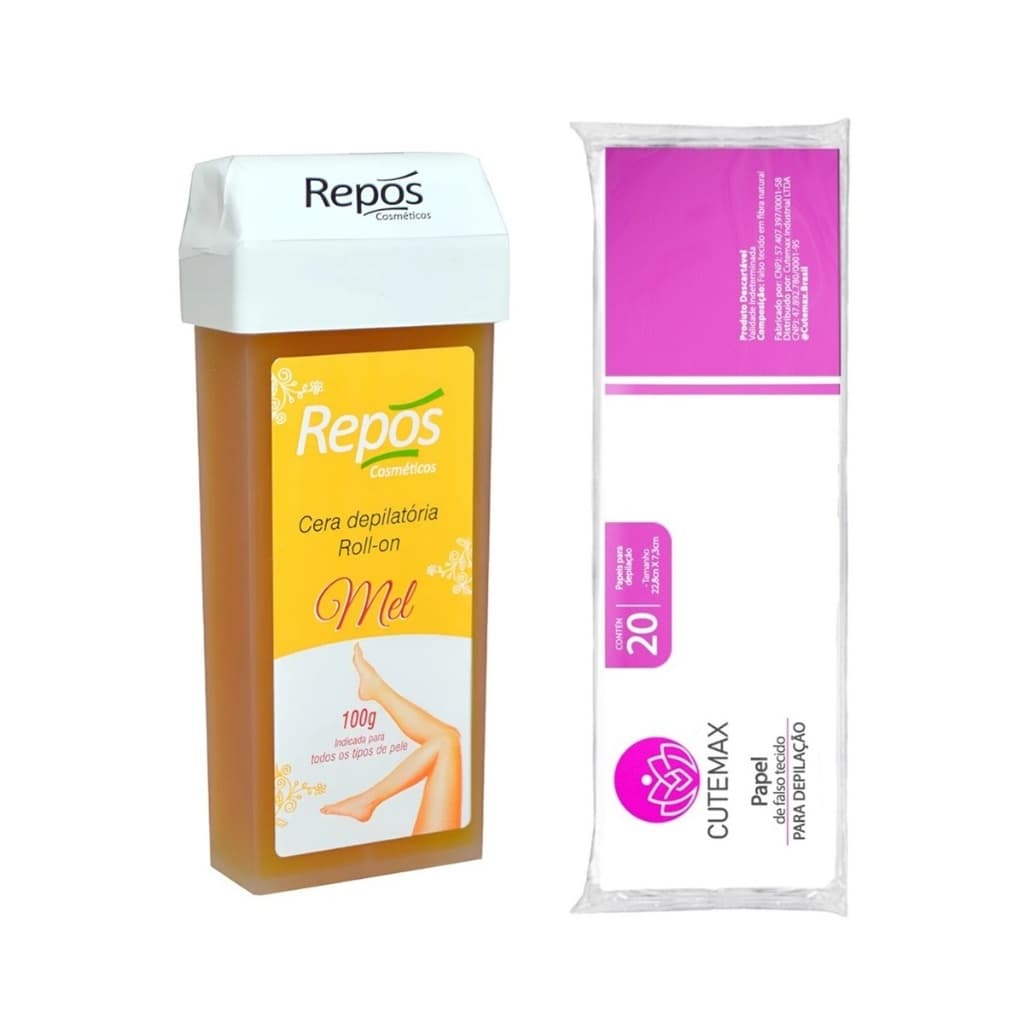 Repos Kit Depilação Cera Quente Roll-On Mel 100g + Lenço Depilatório 20unid Cutemax