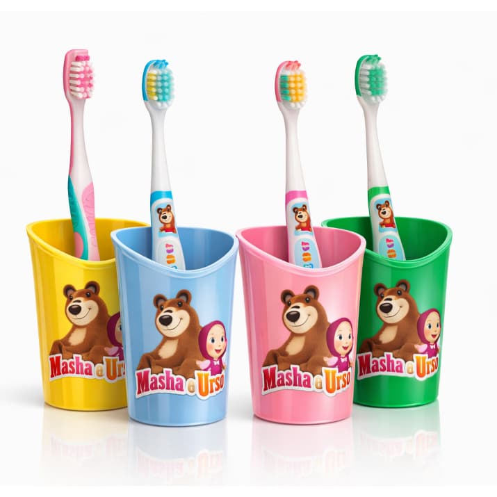 Escova de dente Infantil Marsha E O Urso C/copo - c/porta escovas - 2 a 6 anos - Green