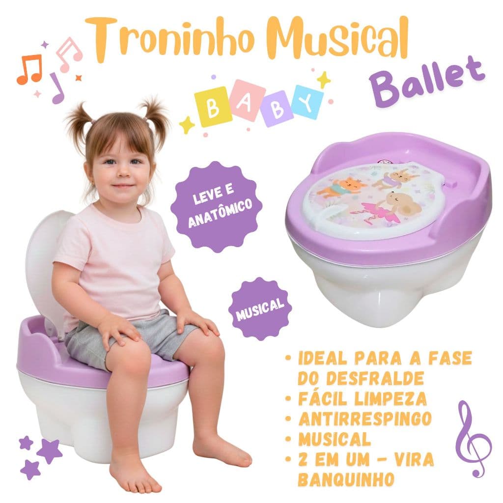 Troninho Assento Penico Infantil Desfralde Penico Redutor Transição Bebê Criança Menino Menina Musical