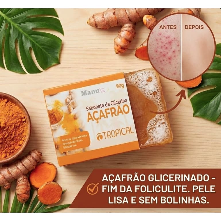Sabonete Açafrão e Glicerina - Anti Foliculite e Clareador - Não Resseca a Pele - Corpo e Rosto