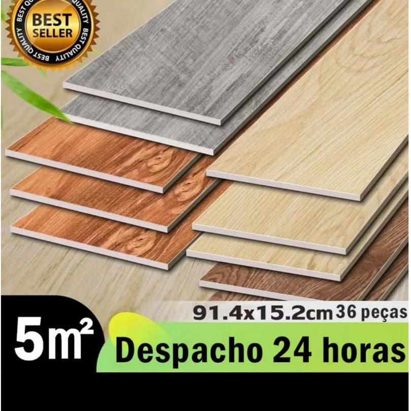 Piso Vinílico 5㎡ 36 PEÇAS Autocolante Adesivo Madeira Régua Lavável 91cm x 15cm