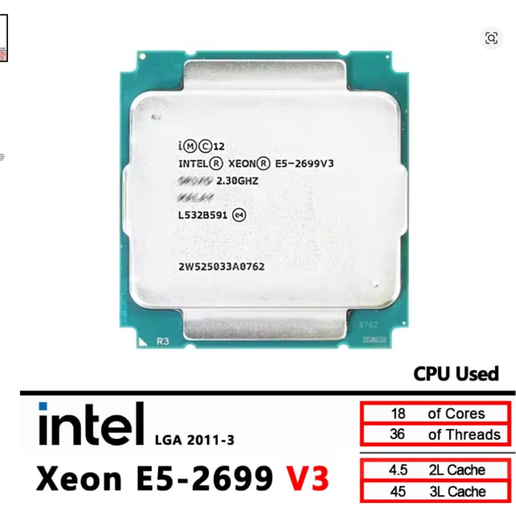 Processador LGA2011-3 Intel Xeon E5-2699 v3 (18 cores, 36 threads)