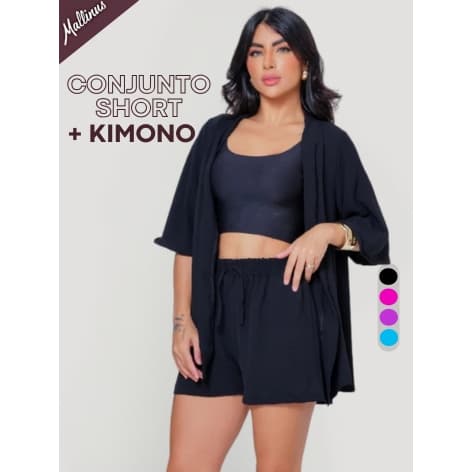 Conjunto Kimono Feminino 2 Peças Short e Blusa Modelagem Soltinha Premium Tecido Duna