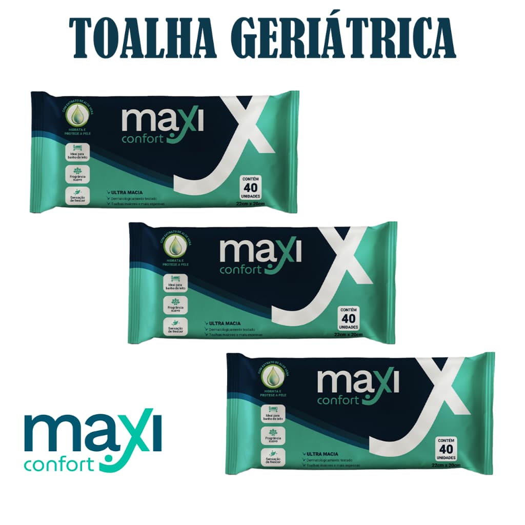Kit 3 Pacotes Toalha Umedecida Geriátrica Maxi Confort (120 Toalhas)