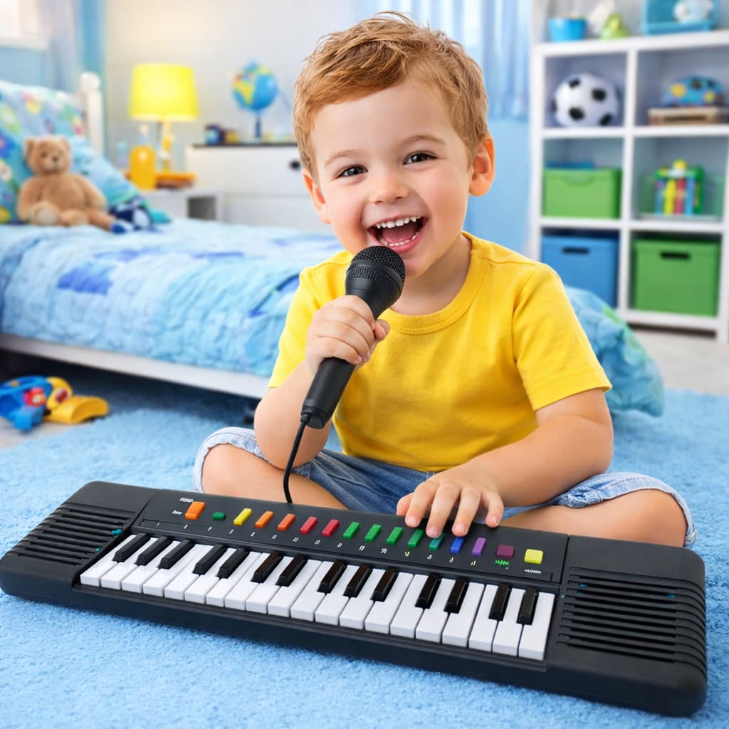 Teclado Piano Musical Infantil + Microfone Karaokê – Brinquedo para Criança e Bebê