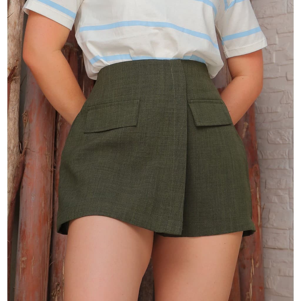 Short Saia Feminino Cintura Alta Linhão – Moda Casual e Confortável