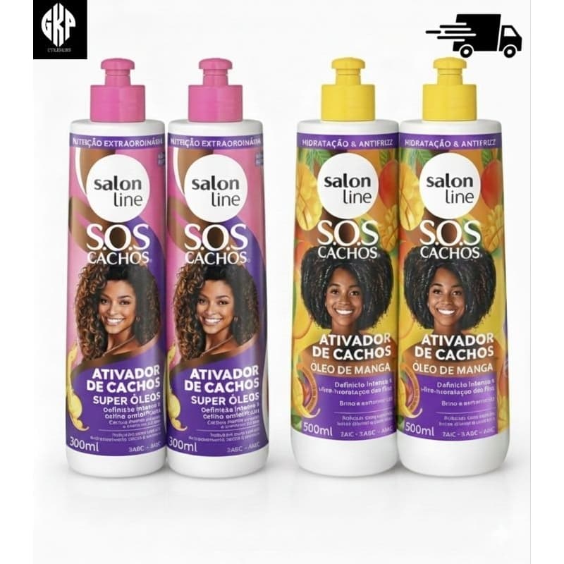 KIT 2 UND ATIVADOR DE CACHOS SUPER ÓLEOS/ÓLEO DE MANGA SALON LINE 300ML(ESCOLHA O SEU)