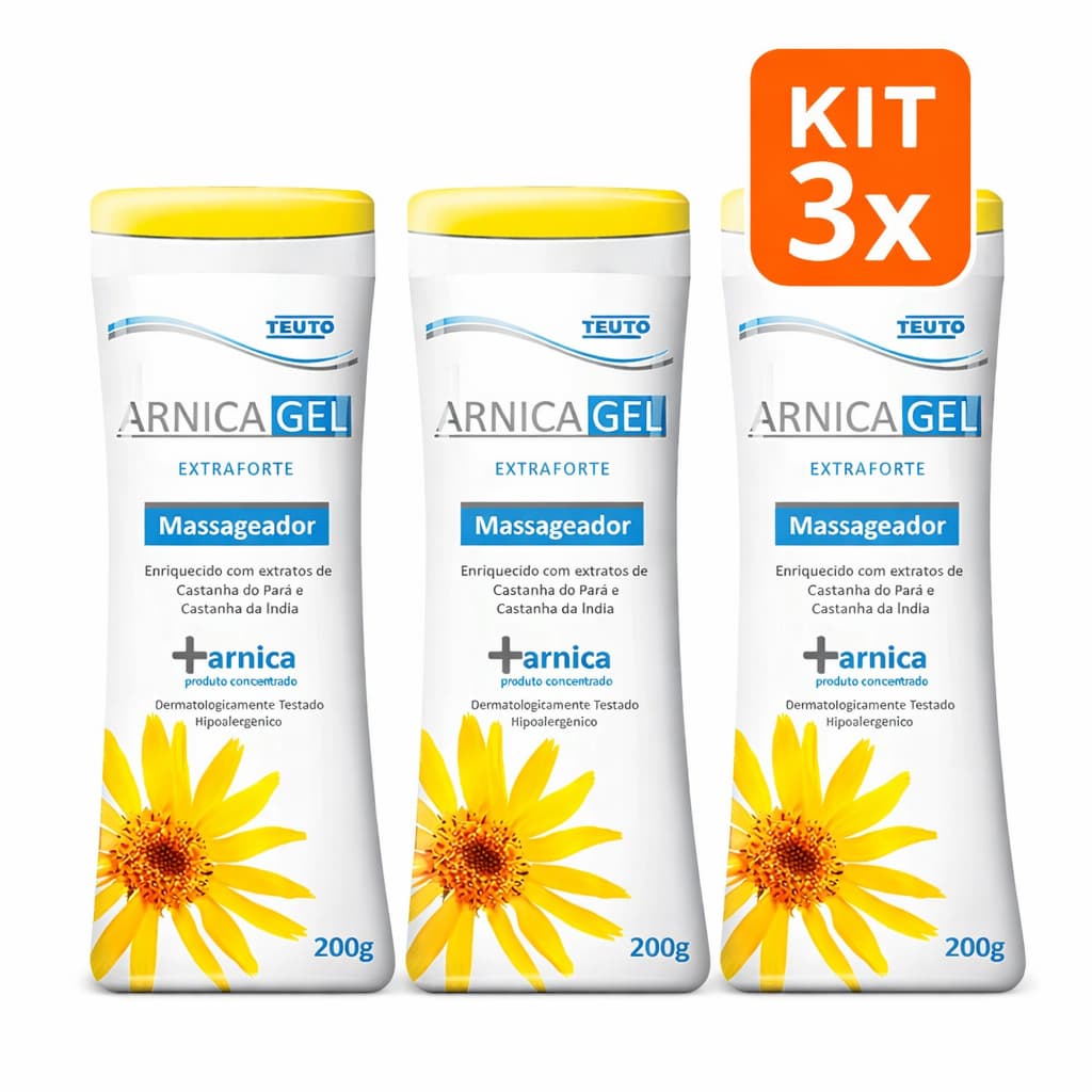 Kit 3x Arnica Gel Massageador Teuto 200g Extraforte Uso Diário
